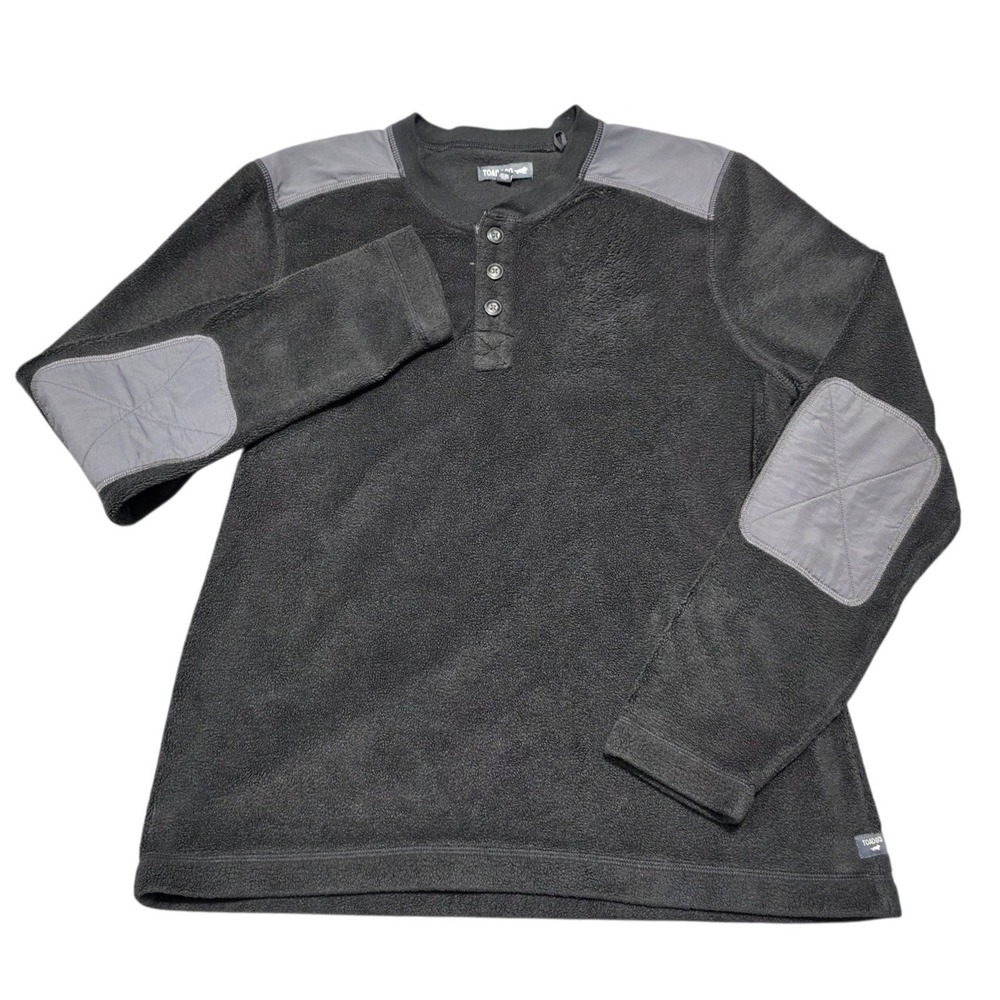 Toad&Co Fleece‎ Henley Mens Medium Charcoal Gray Elbow Patches Outdoor Pullover